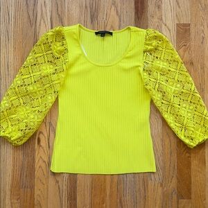 Marc New York Yellow Lace Puff-Sleeve Ribbed Top